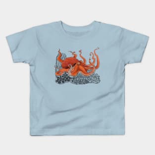 Red Giant Octopus Doodle Kids T-Shirt